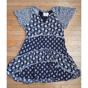 Anthropologie Size M Robin Tiered Floral Mini Dress Navy Cottagecore Peasant